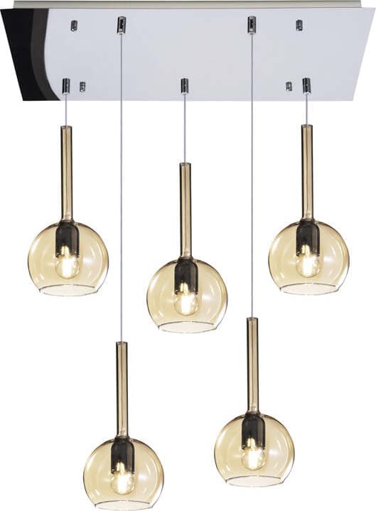 Sospensione-Contemp.-Rosone-Rett.-Future-Metallo-Cromo-Vetro-Ambra-5-Luci-E27