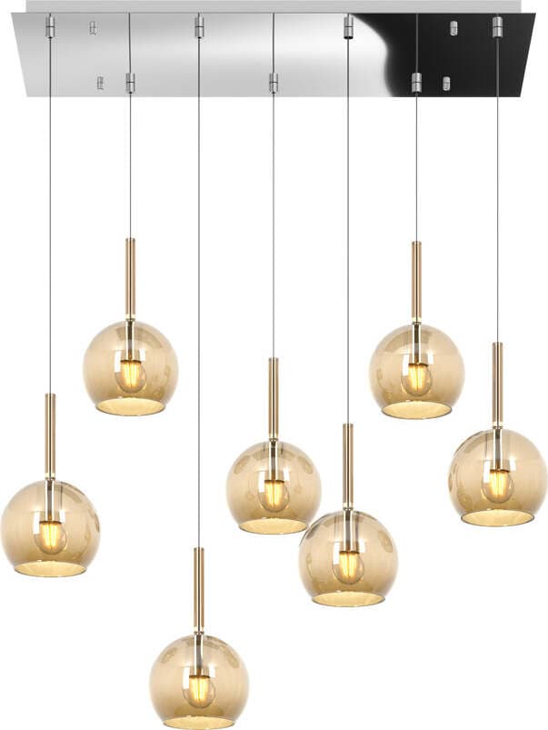 Sospensione-Contemp.-Rosone-Rett.-Future-Metallo-Cromo-Vetro-Ambra-7-Luci-E27