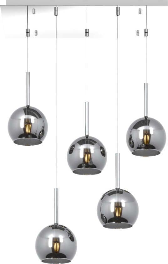 Sospensione-Contemp.-Rosone-Rett.-Future-Metallo-Cromo-Vetro-Cromo-5-Luci-E27