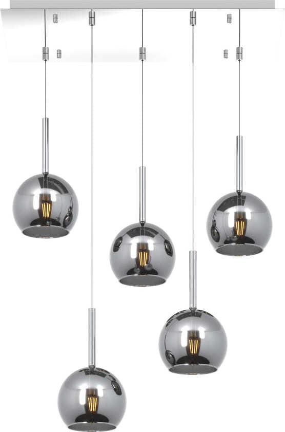 Sospensione-Contemp.-Rosone-Rett.-Future-Metallo-Cromo-Vetro-Cromo-5-Luci-E27