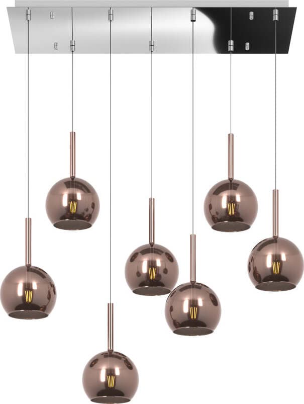 Sospensione-Contemp.-Rosone-Rett.-Future-Metallo-Cromo-Vetro-Rame-7-Luci-E27