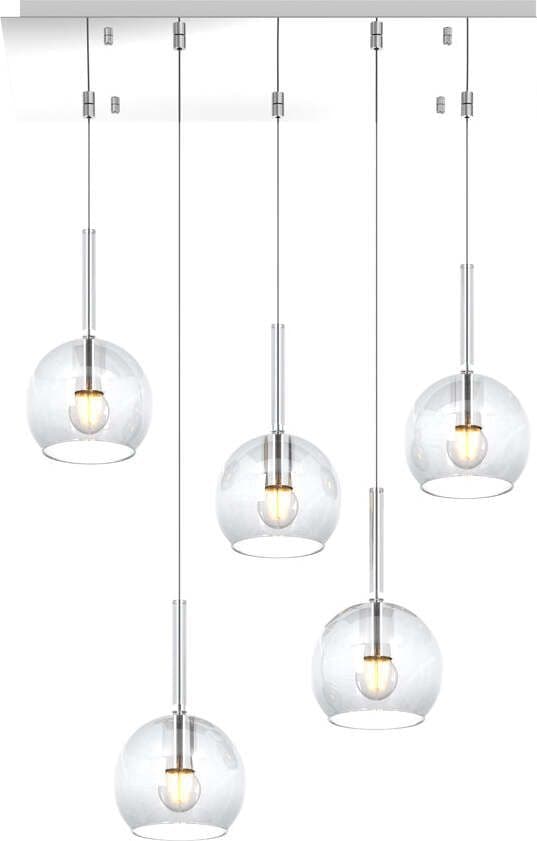 Sospensione-Contemp.-Rosone-Rett.-Future-Metallo-Cromo-Vetro-Trasp.-5-Luci-E27