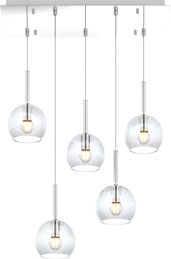 Sospensione-Contemp.-Rosone-Rett.-Future-Metallo-Cromo-Vetro-Trasp.-5-Luci-E27