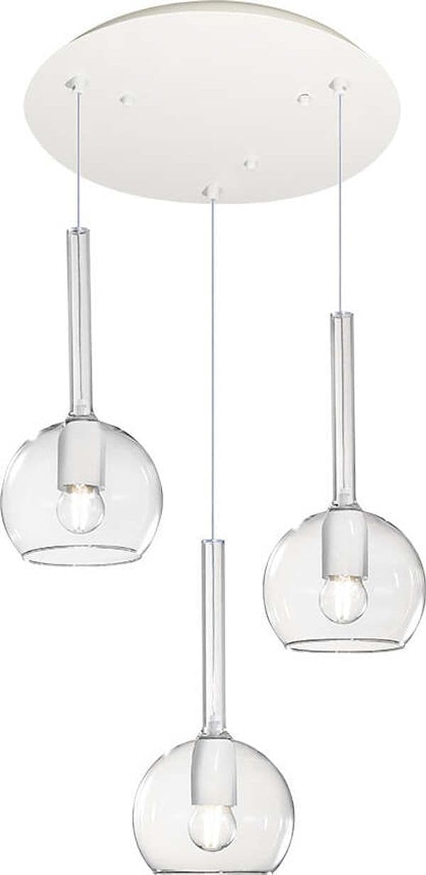 Sospensione-Contemp.-Rosone-Tondo-Future-Met.-Bianco-Vetro-Trasp.-3-Luci-E27