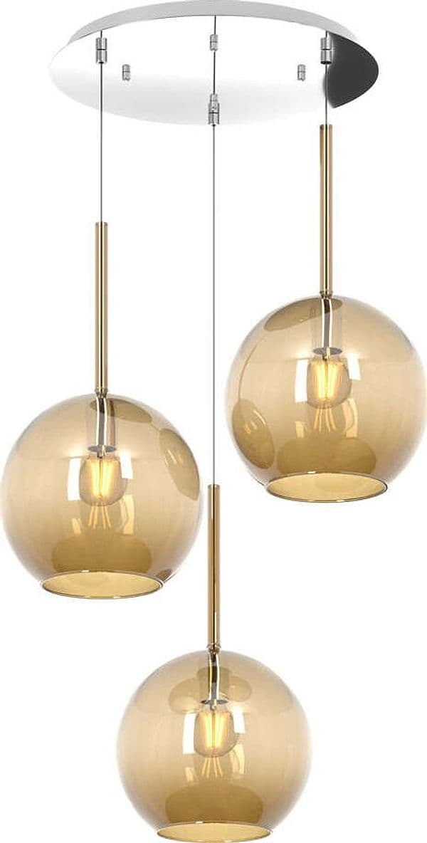 Sospensione-Contemp.-Rosone-Tondo-Future-Met.-Cromo-Vetro-Ambra-3-Luci-E27-D52Cm