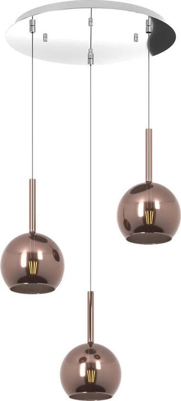 Sospensione-Contemp.-Rosone-Tondo-Future-Met.-Cromo-Vetro-Rame-3-Luci-E27-D42Cm