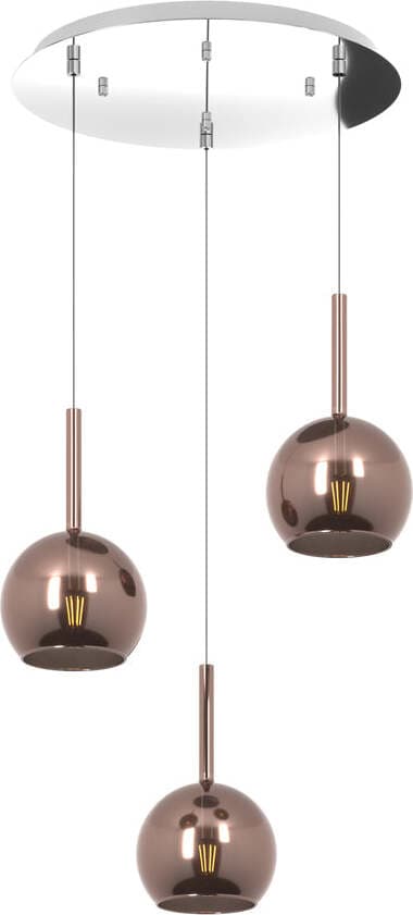 Sospensione-Contemp.-Rosone-Tondo-Future-Met.-Cromo-Vetro-Rame-3-Luci-E27-D42Cm