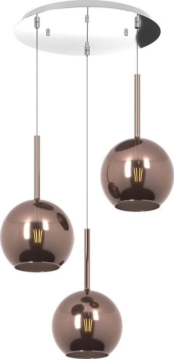 Sospensione-Contemp.-Rosone-Tondo-Future-Met.-Cromo-Vetro-Rame-3-Luci-E27-D47Cm