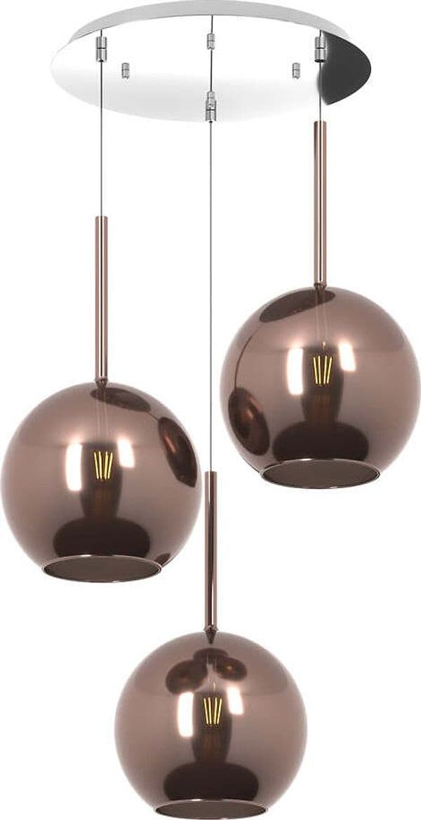 Sospensione-Contemp.-Rosone-Tondo-Future-Met.-Cromo-Vetro-Rame-3-Luci-E27-D52Cm