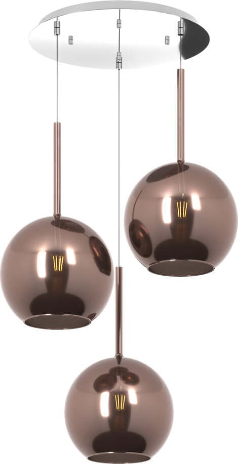 Sospensione-Contemp.-Rosone-Tondo-Future-Met.-Cromo-Vetro-Rame-3-Luci-E27-D52Cm