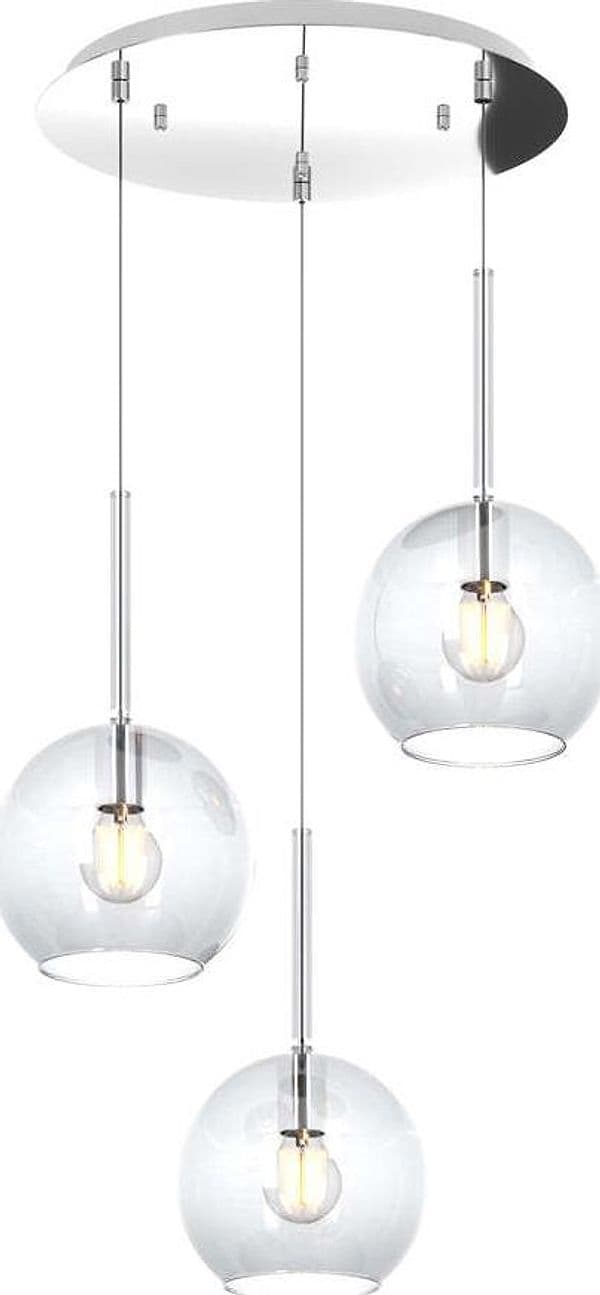 Sospensione-Contemp.-Rosone-Tondo-Future-Met.-Cromo-Vetro-Trasp.-3-Luci-E27-47Cm