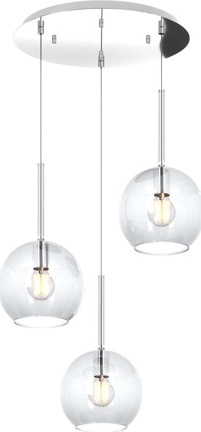 Sospensione-Contemp.-Rosone-Tondo-Future-Met.-Cromo-Vetro-Trasp.-3-Luci-E27-47Cm