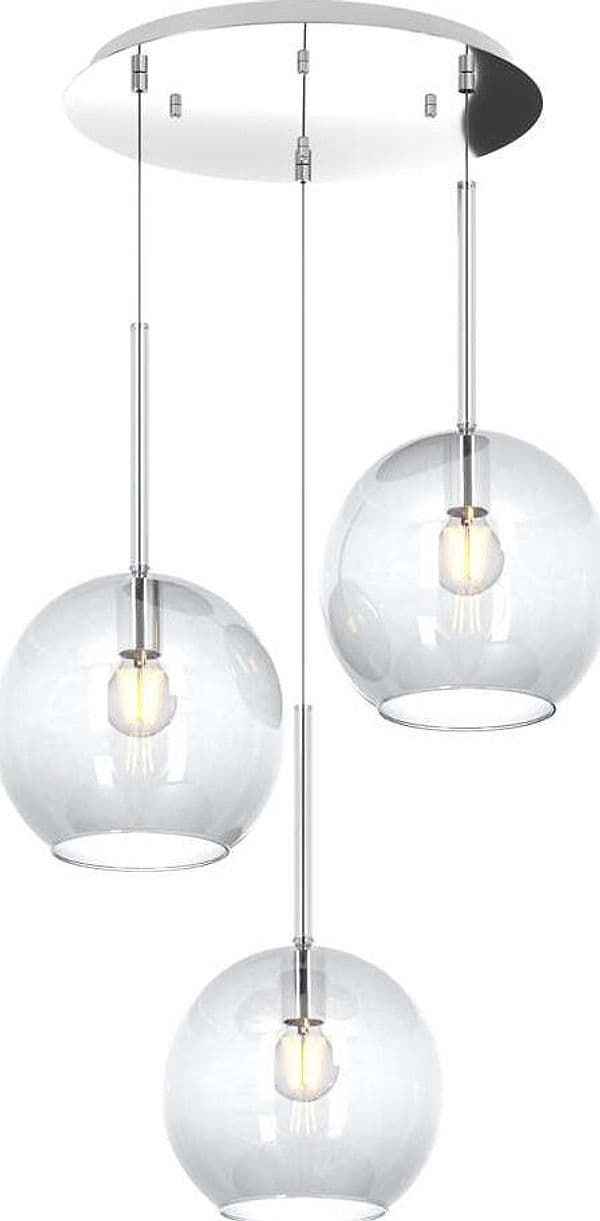 Sospensione-Contemp.-Rosone-Tondo-Future-Met.-Cromo-Vetro-Trasp.-3-Luci-E27-52Cm