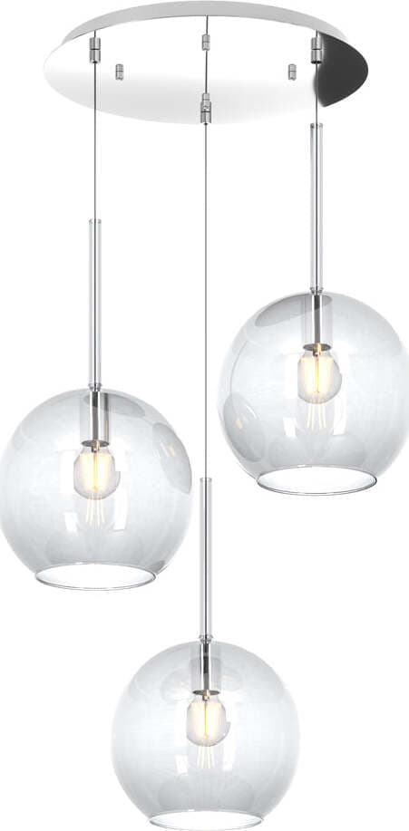 Sospensione-Contemp.-Rosone-Tondo-Future-Met.-Cromo-Vetro-Trasp.-3-Luci-E27-52Cm