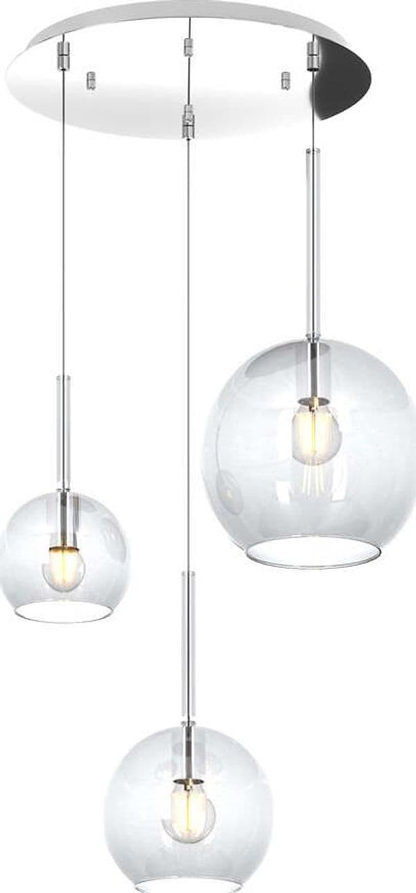 Sospensione-Contemp.-Rosone-Tondo-Future-Metallo-Cromo-Vetro-Trasp.-3-Luci-E27