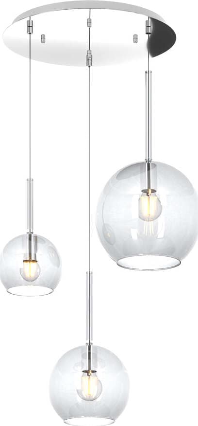 Sospensione-Contemp.-Rosone-Tondo-Future-Metallo-Cromo-Vetro-Trasp.-3-Luci-E27
