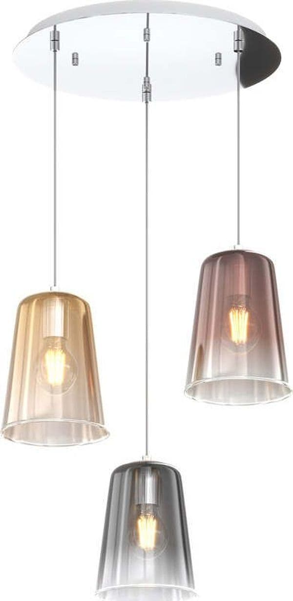 Sospensione-Contemp.-Rosone-Tondo-Shaded-Metallo-Cromo-Vetro-Multicolor-3-Luci