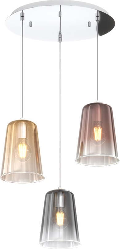Sospensione-Contemp.-Rosone-Tondo-Shaded-Metallo-Cromo-Vetro-Multicolor-3-Luci