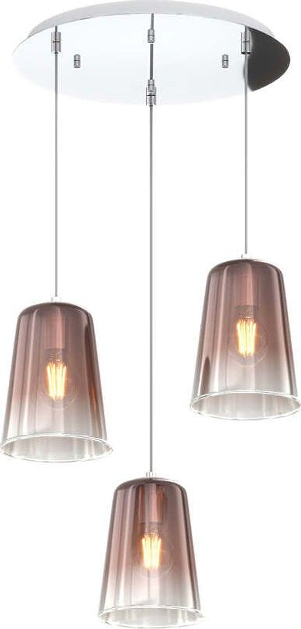 Sospensione-Contemp.-Rosone-Tondo-Shaded-Metallo-Cromo-Vetro-Rame-3-Luci-E27