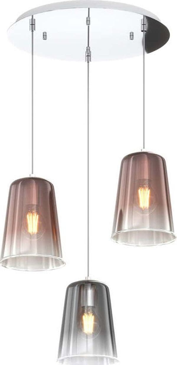 Sospensione-Contemp.-Rosone-Tondo-Shaded-Metallo-Cromo-Vetro-Rame-E-Cromo-3-Luci