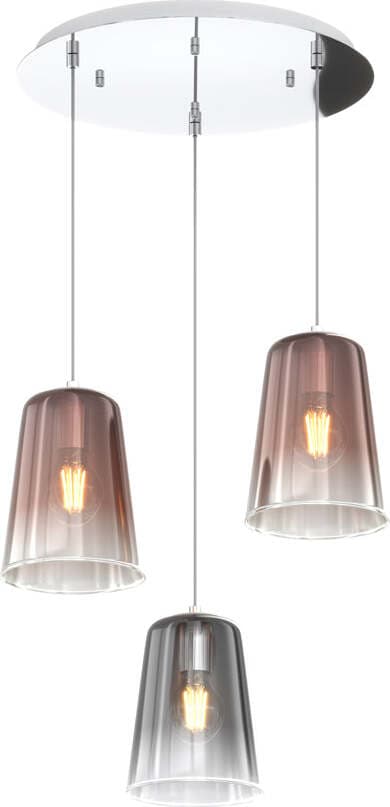 Sospensione-Contemp.-Rosone-Tondo-Shaded-Metallo-Cromo-Vetro-Rame-E-Cromo-3-Luci
