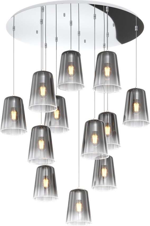 Sospensione-Contemp.-Rosone-Tondo-Shaded-Metallo-E-Vetro-Cromo-12-Luci-E27
