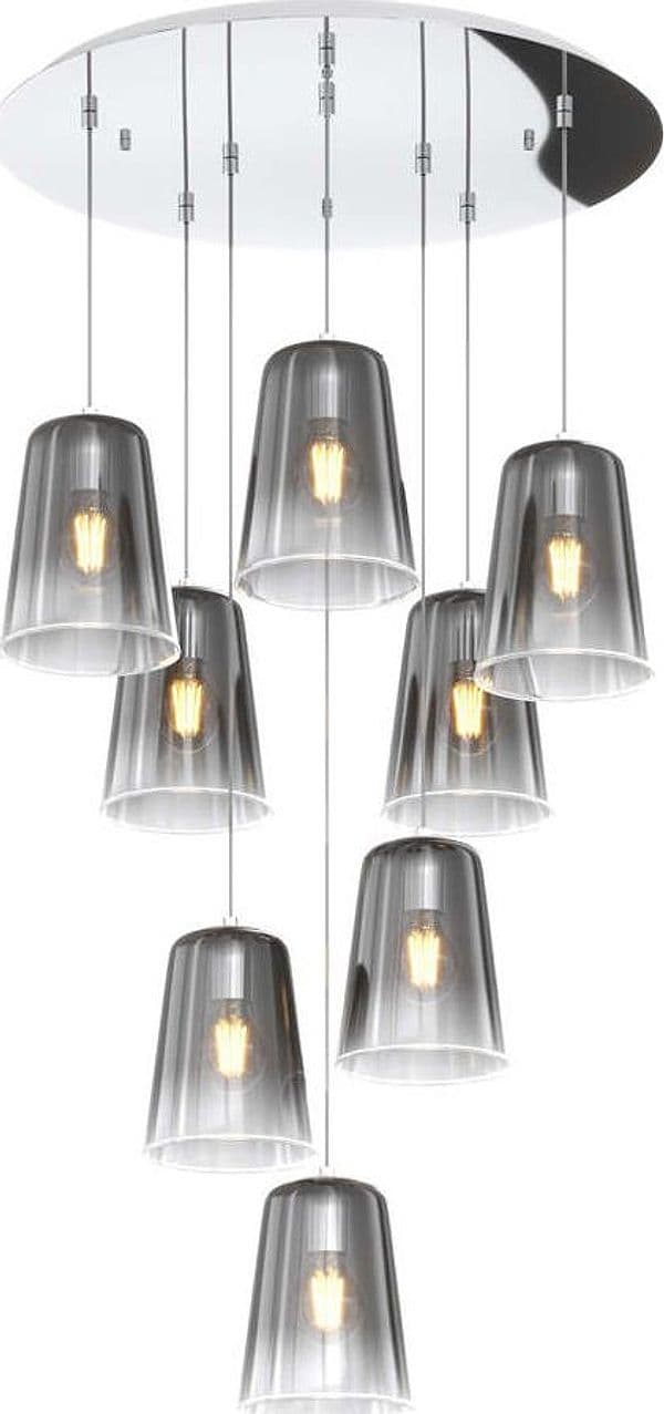 Sospensione-Contemp.-Rosone-Tondo-Shaded-Metallo-E-Vetro-Cromo-8-Luci-E27