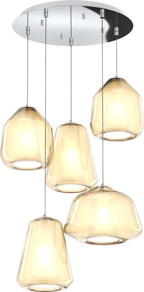 Sospensione-Contemp-Tonda-Double-Skin-Metallo-Cromo-Vetro-Mix-Ambra-5-Luci-E27
