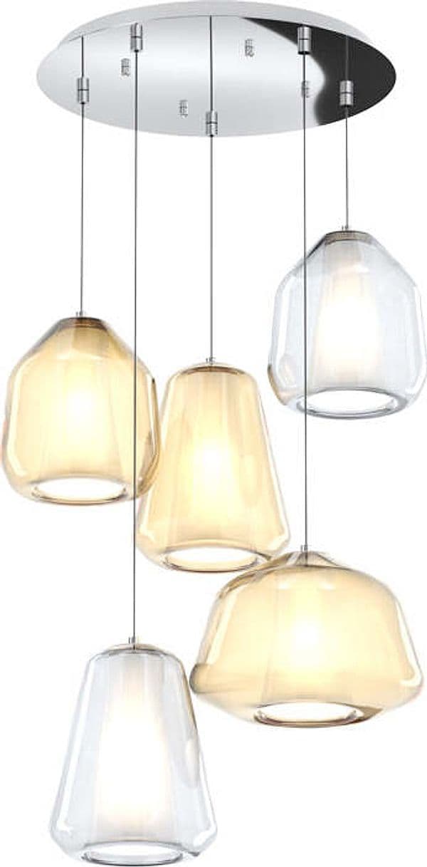 Sospensione-Contemp-Tonda-Double-Skin-Metallo-Cromo-Vetro-Mix-Trasp-Ambra-5-Luci
