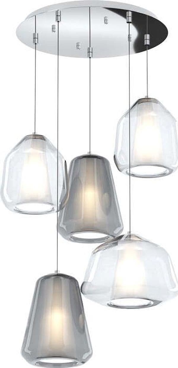 Sospensione-Contemp-Tonda-Double-Skin-Metallo-Cromo-Vetro-Mix-Trsp-Fumè-5-Luci