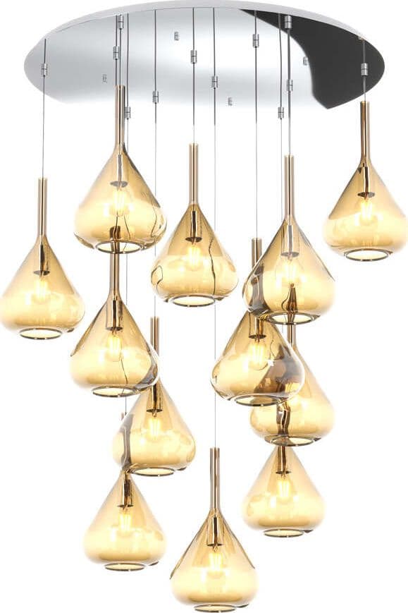 Sospensione-Contemp-Tonda-Kona-Metallo-Cromo-Vetro-Ambra-12-Luci-E27