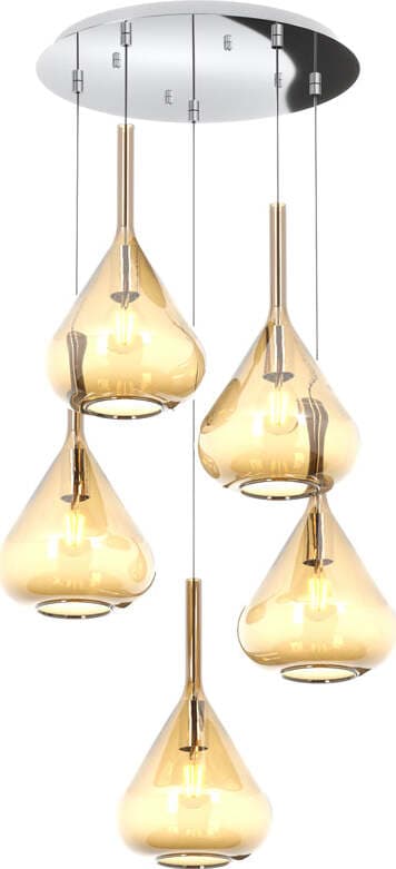Sospensione-Contemp-Tonda-Kona-Metallo-Cromo-Vetro-Ambra-5-Luci-E27
