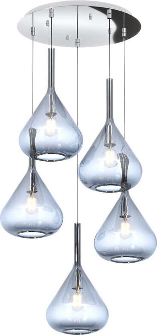 Sospensione-Contemp-Tonda-Kona-Metallo-Cromo-Vetro-Blu-5-Luci-E27