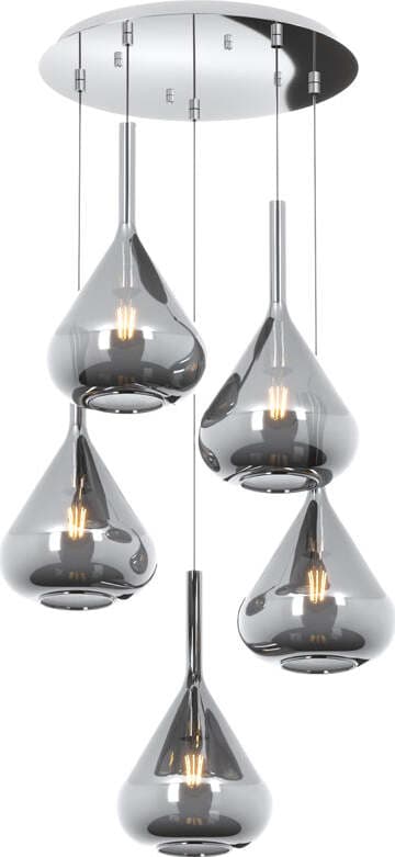Sospensione-Contemp-Tonda-Kona-Metallo-Cromo-Vetro-Fumè-5-Luci-E27