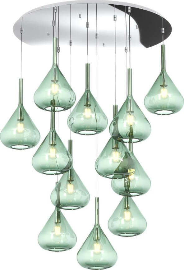 Sospensione-Contemp-Tonda-Kona-Metallo-Cromo-Vetro-Verde-12-Luci-E27