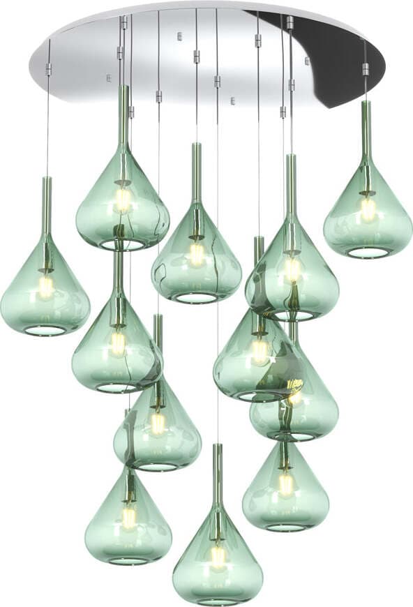 Sospensione-Contemp-Tonda-Kona-Metallo-Cromo-Vetro-Verde-12-Luci-E27