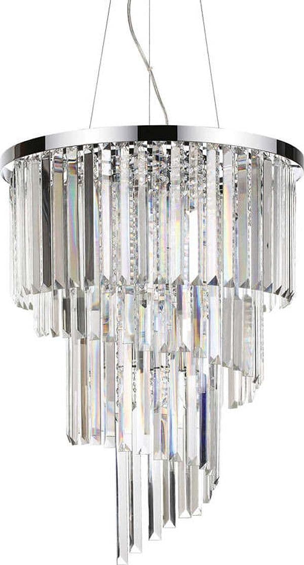 Sospensione-Contemporanea-Carlton-Metallo-Cristallo-Cromo-12-Luci-E14