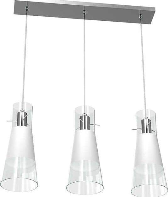 Sospensione-Contemporanea-Cone-Metallo-Cromo-Vetro-Bianco-Satinato-3-Luci-E27