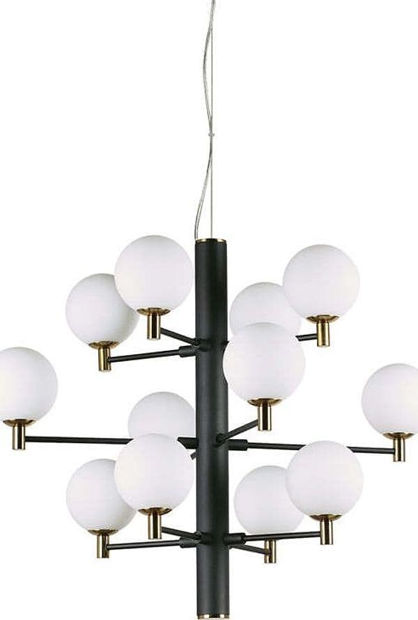 Sospensione-Contemporanea-Copernico-Metallo-Nero-12-Luci-3W-3000K-Luce-Calda