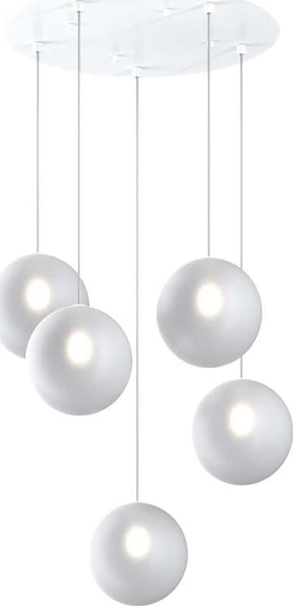 Sospensione-Contemporanea-Eclipse-Metallo-Bianco-Vetro-Bianco-Fog-5-Luci-G9