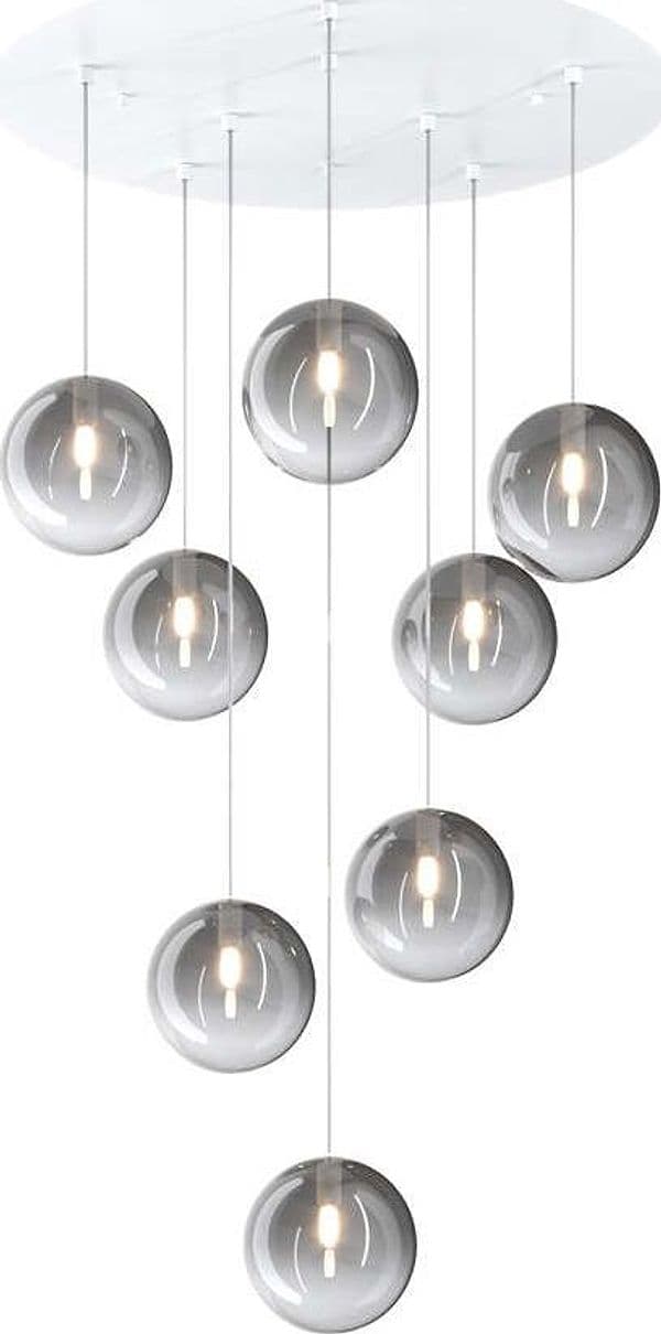 Sospensione-Contemporanea-Eclipse-Metallo-Bianco-Vetro-Fumè-8-Luci-G9