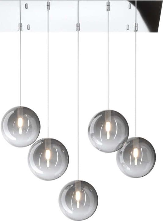 Sospensione-Contemporanea-Eclipse-Metallo-Cromo-Vetro-Fumè-5-Luci-G9