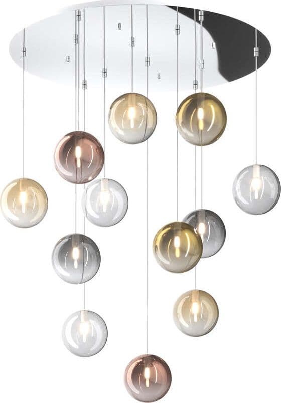 Sospensione-Contemporanea-Eclipse-Metallo-Cromo-Vetro-Multicolor-12-Luci-G9