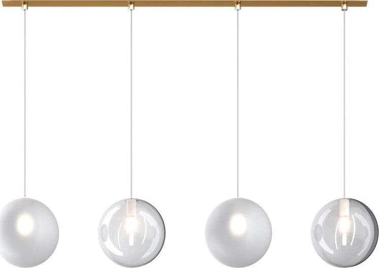 Sospensione-Contemporanea-Eclipse-Metallo-Ottone-Sat-Vetro-Bianco-Fog-4-Luci-G9