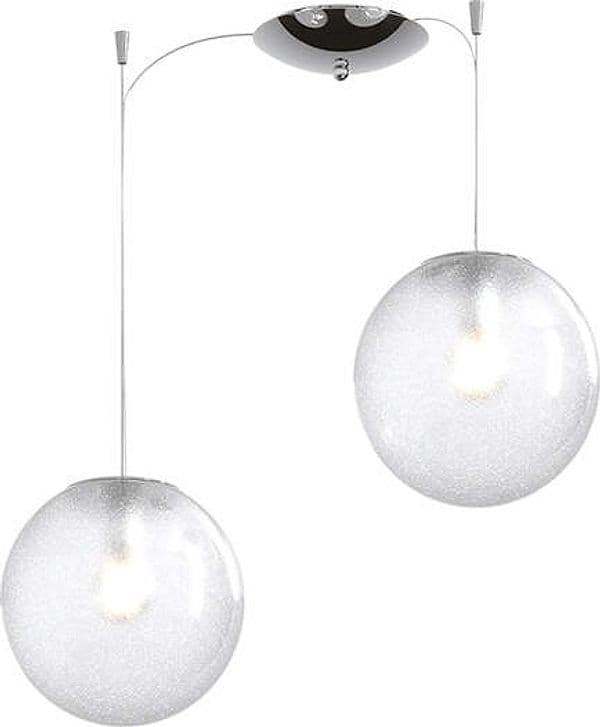 Sospensione-Contemporanea-Glitter-Metallo-Cromo-Vetro-Soffiato-Trasp-2-Luci-E14