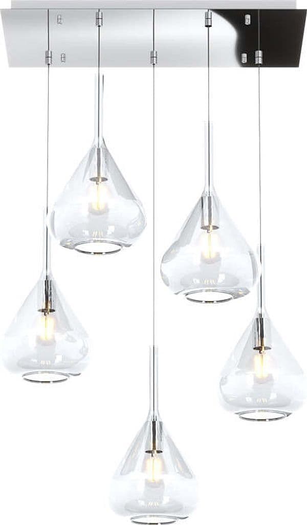 Sospensione-Contemporanea-Kona-Metallo-Cromo-Vetro-Trasparente-5-Luci-E27