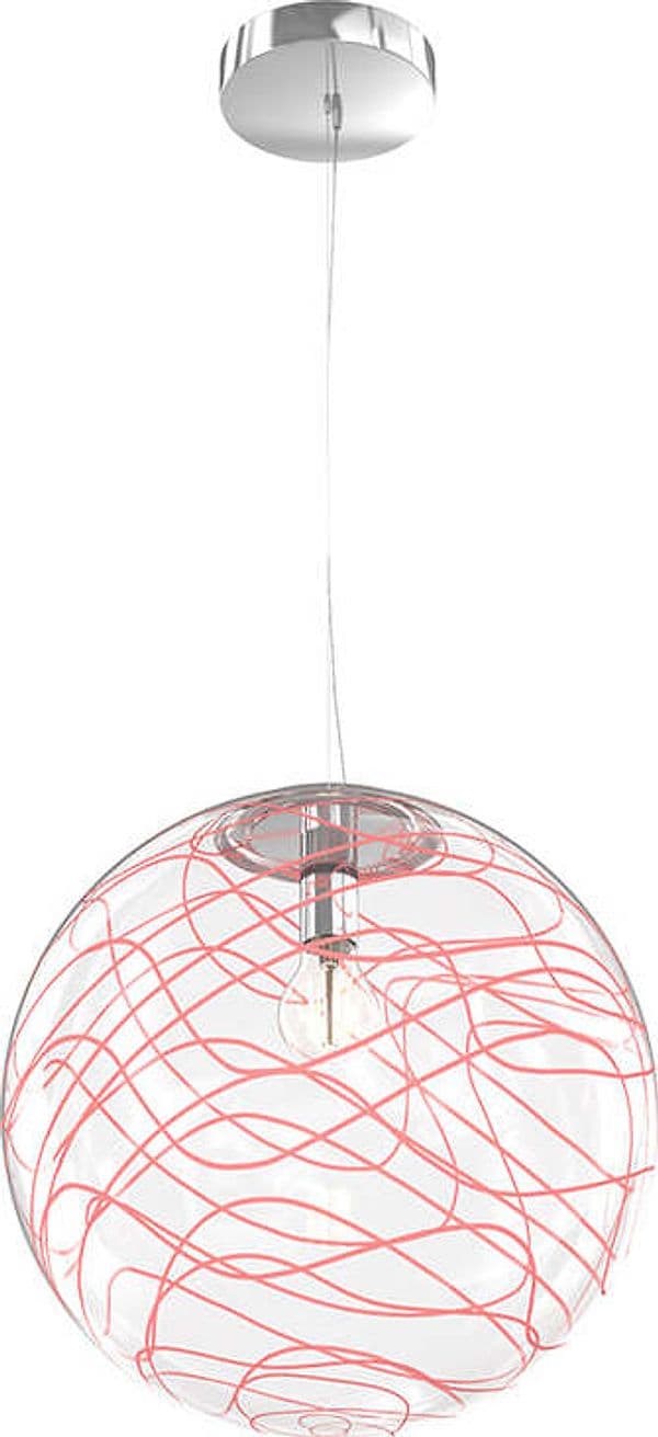 Sospensione-Contemporanea-Moon-Metallo-Cromo-Vetro-Rosso-1-Luce-E27-D.30Cm