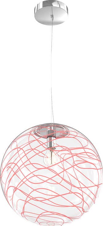 Sospensione-Contemporanea-Moon-Metallo-Cromo-Vetro-Rosso-1-Luce-E27-D.30Cm