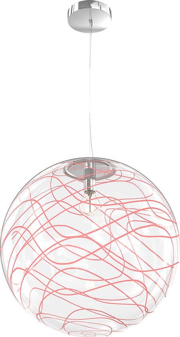 Sospensione-Contemporanea-Moon-Metallo-Cromo-Vetro-Rosso-1-Luce-E27-D.40Cm