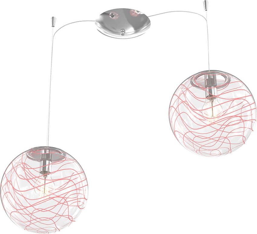 Sospensione-Contemporanea-Moon-Metallo-Cromo-Vetro-Rosso-2-Luci-E27-D.30Cm